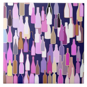 Wine bottles, multi colour, dark blue background tile