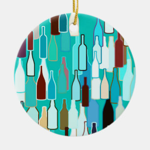 Wine bottles, multi colours, turquoise background ceramic ornament