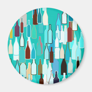 Wine bottles, multi colours, turquoise background magnet