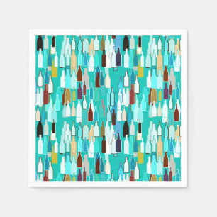 Wine bottles, multi colours, turquoise background napkin