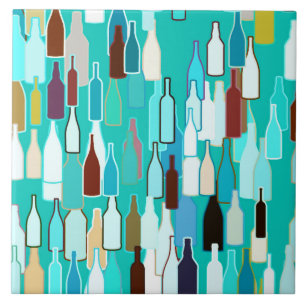 Wine bottles, multi colours, turquoise background tile