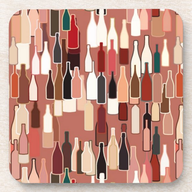 Wine bottles pattern, earth colours, terra cotta b coaster (Front)
