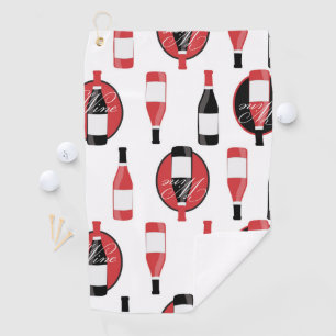Wine bottles pattern red and black golf towel