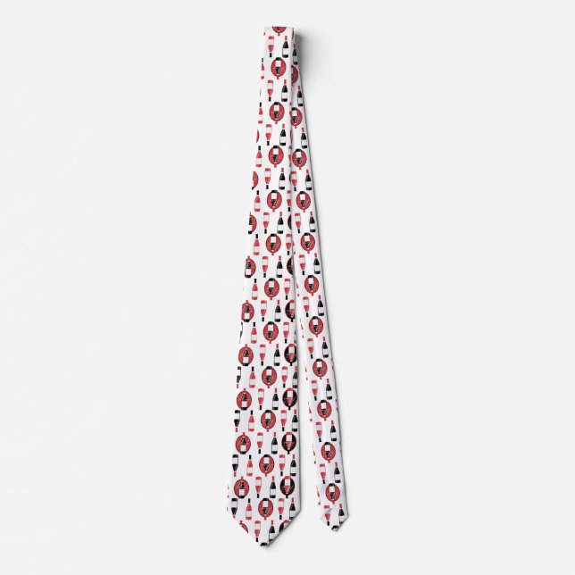 Wine bottles pattern red and black tie (Front)