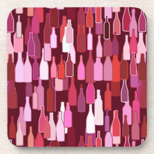 Wine bottles, shades of plum, burgundy background coaster