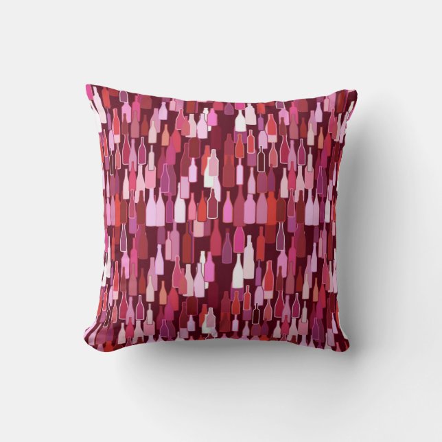 Wine bottles, shades of plum, burgundy background cushion (Front)