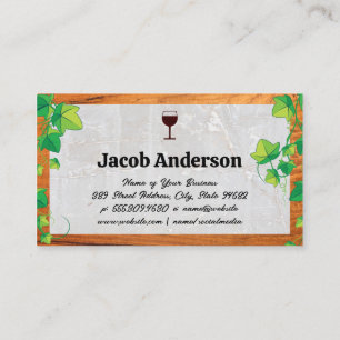 Wine Bottles   Vines   Stone and Wood Business Card
