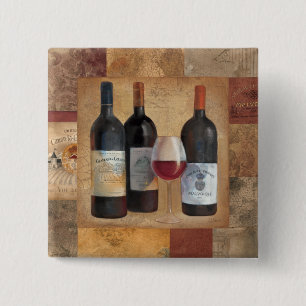Wine Bottles with Glass 15 Cm Square Badge