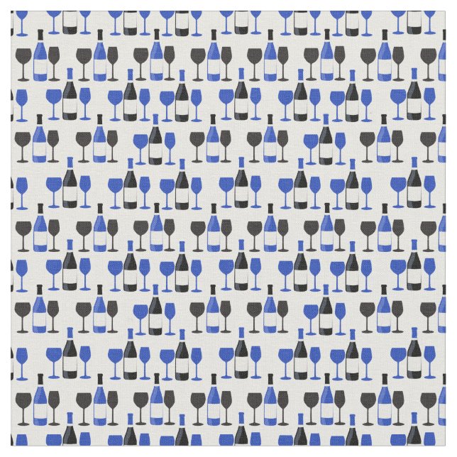 Wine Bottles with two wine glasses in blue pattern Fabric (Close Up)