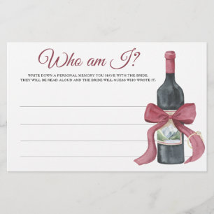 Wine & Bow Bridal shower Who am I game Stationery
