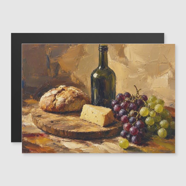 Wine Bread Cheese Grapes Abstract art painting (Front/Back)
