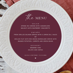Wine Burgundy Fall Wedding. Minimalist Plum Circle Menu