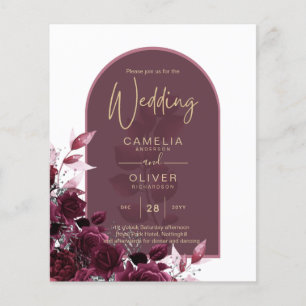 Wine Burgundy Roses Gold Text Wedding INVITE Flyer