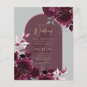 Wine Burgundy Roses Gold Text Wedding INVITE Flyer