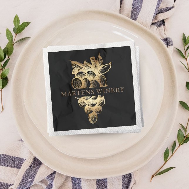 Wine Business Winery Elegant Gold Grapes Napkin (Creator Uploaded)