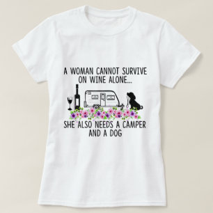 Wine Camper Dog Floral Quote Design T-Shirt