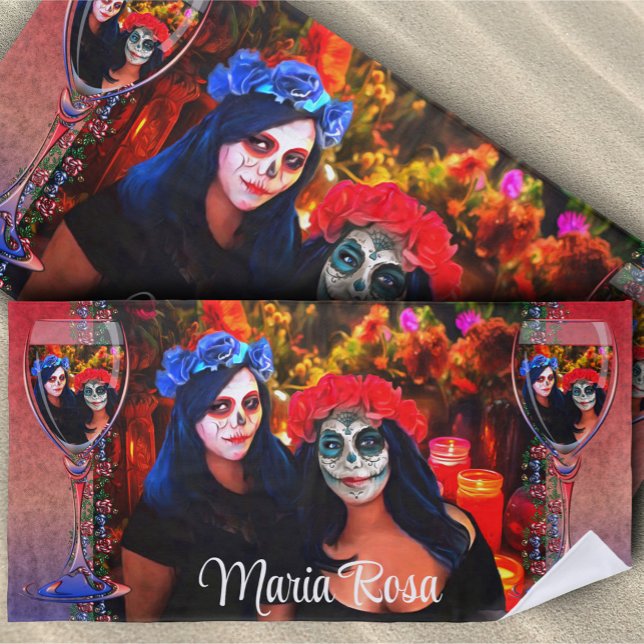 Wine, Catrinas, Flowers & Candles 1718 Beach Towel (Creator Uploaded)