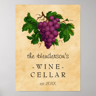 Wine Cellar Vintage Grapes Vineyard   Personalized Poster