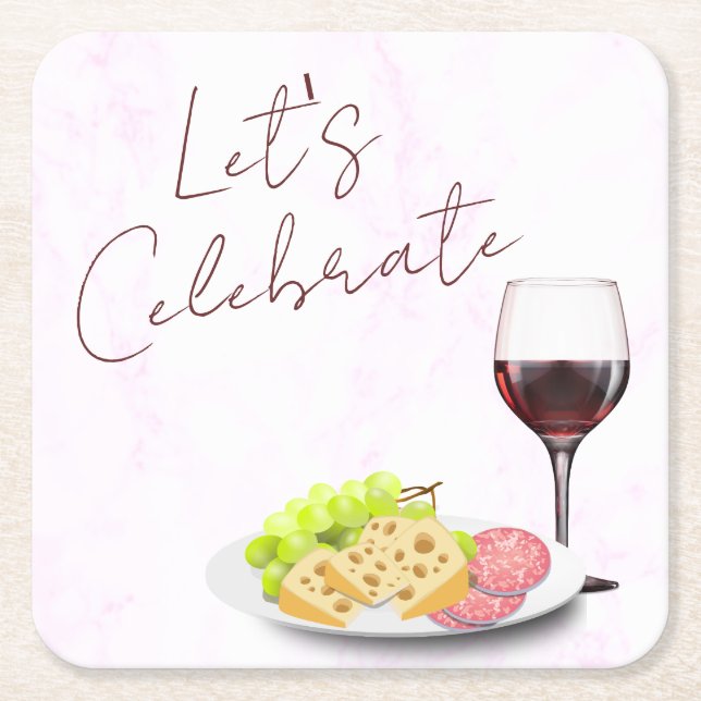 Wine & Charcuterie Square Paper Coaster (Front)