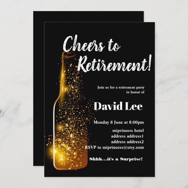 Wine, cheers to retirement, invitation (Front/Back)