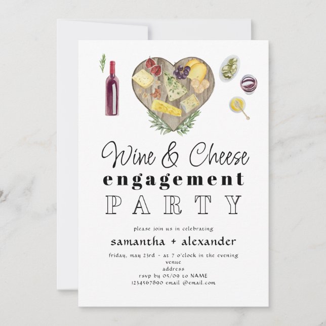 Wine & Cheese Charcuterie Board Engagement Party Invitation (Front)