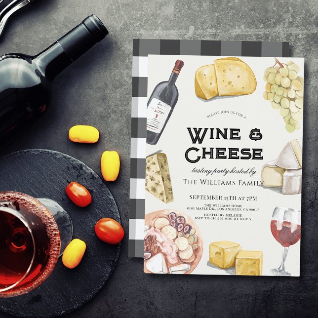 Wine & Cheese Charcuterie Gingham Tasting Party Invitation (Creator Uploaded)