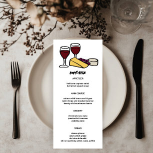 Wine & Cheese Cute Doodle Sketch Modern CUSTOM Menu