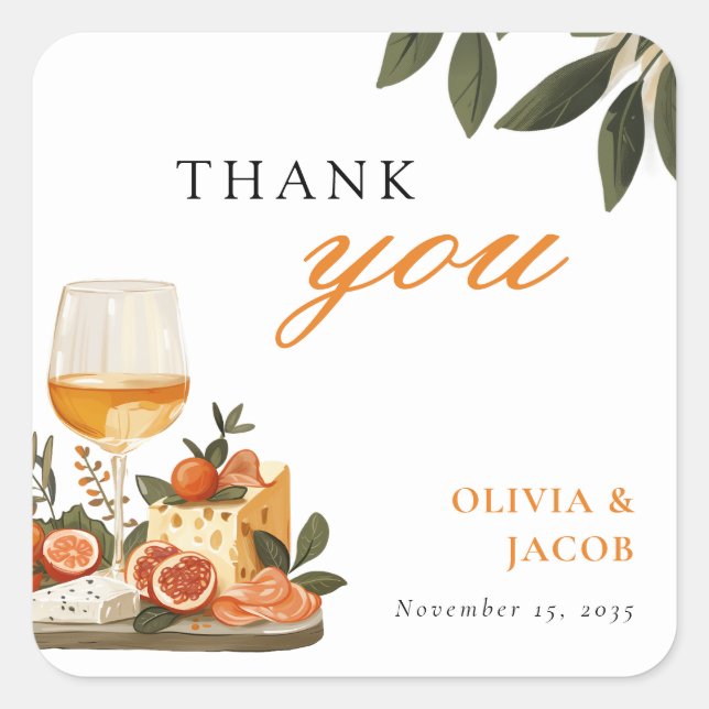 Wine & Cheese Engagement Party Square Sticker (Front)