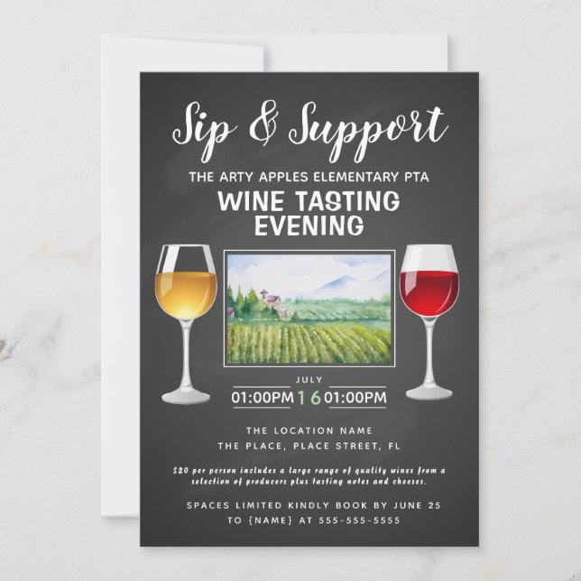 Wine & Cheese Fundraiser Invitation |Sip & Support (Front)