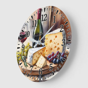 Wine & Cheese Large Clock