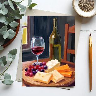 Wine & Cheese   Oil Painting Postcard