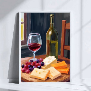 Wine & Cheese   Oil Painting Poster