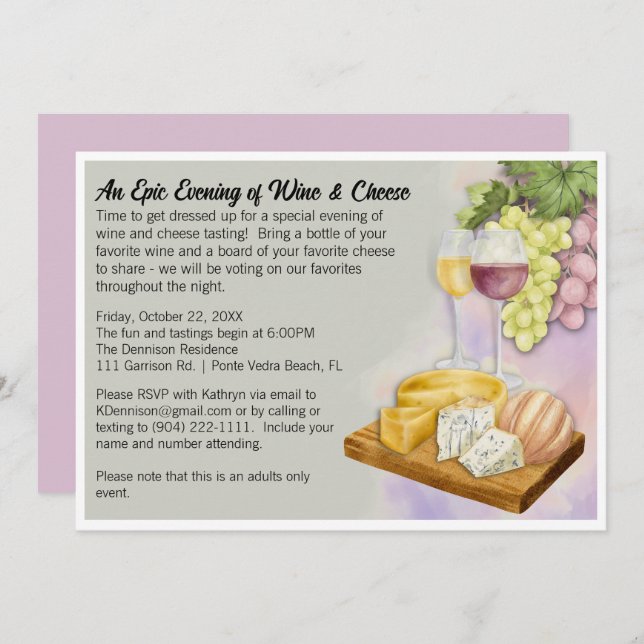 Wine & Cheese Party Flat Invitation (Front/Back)