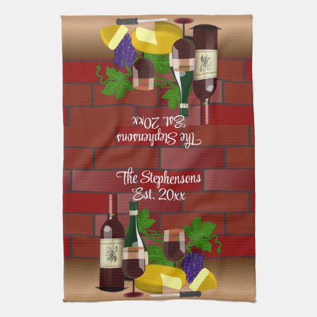 Wine Cheese Table Scene Tea Towel (Vertical)