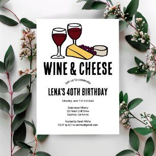Wine & Cheese Tasting Party Birthday Sketch CUSTOM Invitation