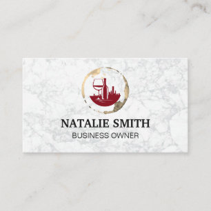 Wine City Skyline Logo   Stain   White Marble Business Card