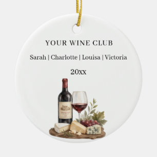Wine club members names ceramic ornament