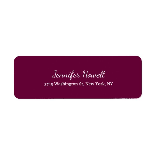 Wine Colour Creative Handwriting Plain Feminine Return Address Label (Front)