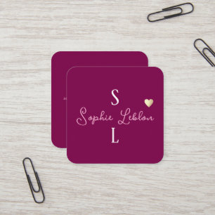 Wine Colour Girly Calligraphy Romantic Monogram Square Business Card
