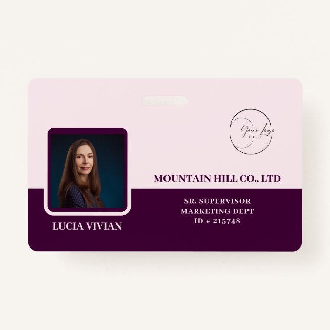 Wine Colour Royal Crimson Logo & Barcode ID Badge (Front)