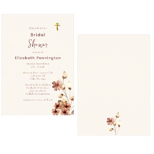 Wine-Coloured Boho Flowers Orthodox Bridal Shower Invitation