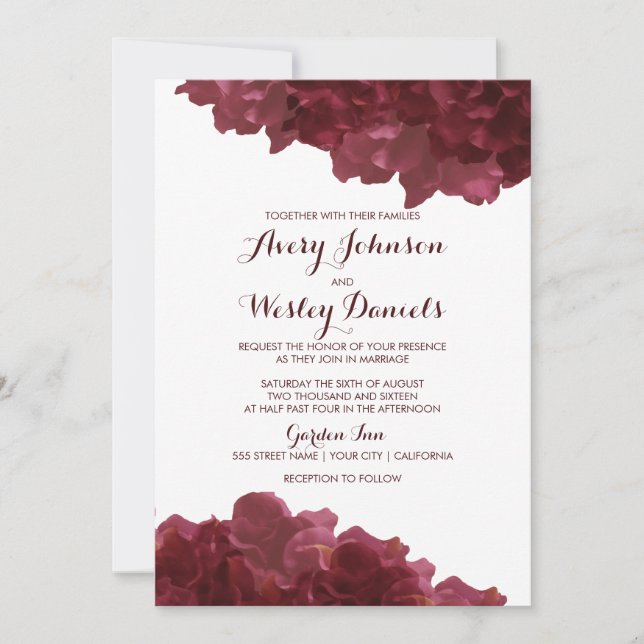 Wine Coloured Floral Wedding Invitation (Front)