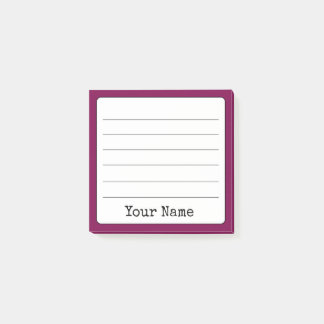 Wine Coloured Retro Add Your Name Lined Post-it Notes