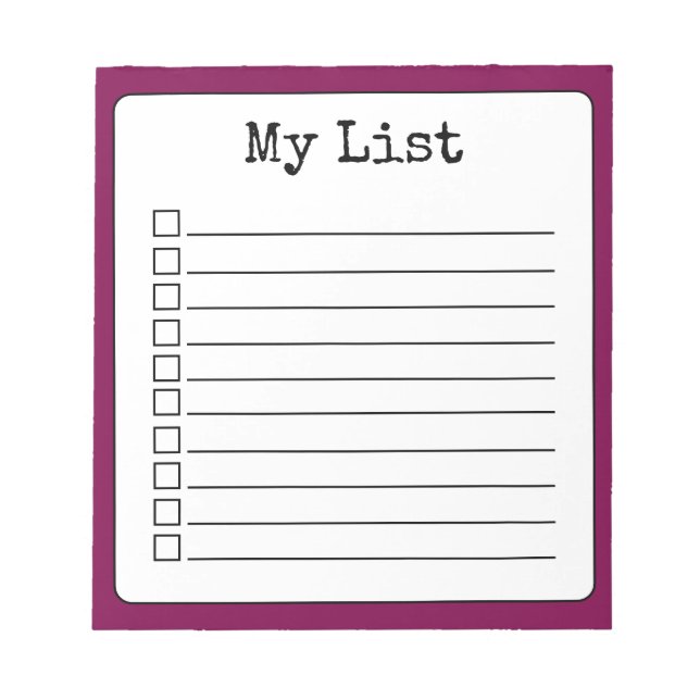 Wine Coloured Retro Custom Checklist Lined Notepad (Front)