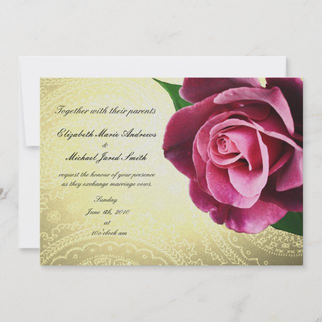 Wine Coloured Vintage Rose Wedding Invitation (Front)