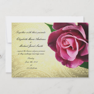Wine Coloured Vintage Rose Wedding Invitation