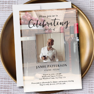 Wine Connoisseur Celebration of Life Photo Funeral Invitation