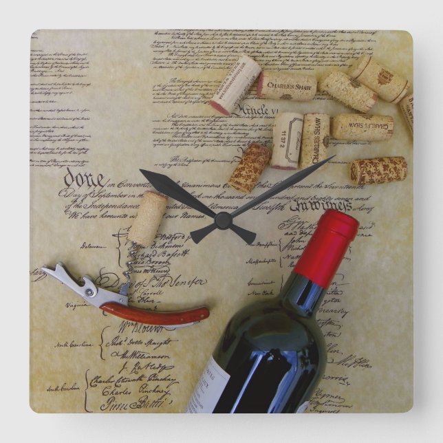 Wine & Constitution Wall Clock! Square Wall Clock (Front)