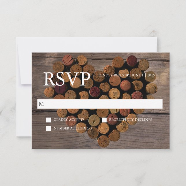 Wine cork #2 rustic RSVP card (Front)