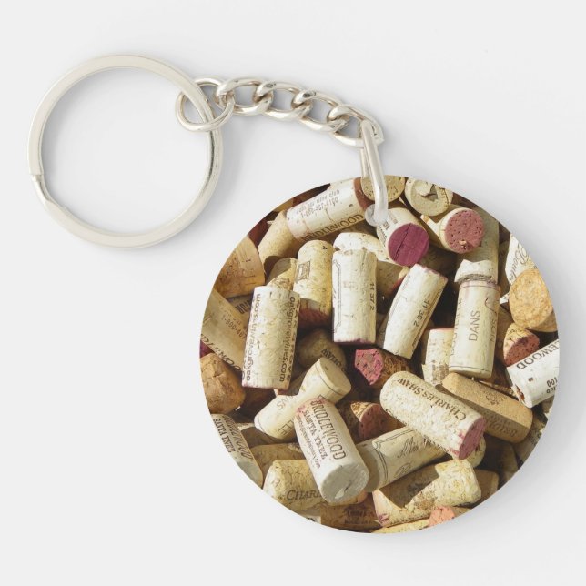 Wine Cork Circle Double-Sided Keychain! Key Ring (Front)